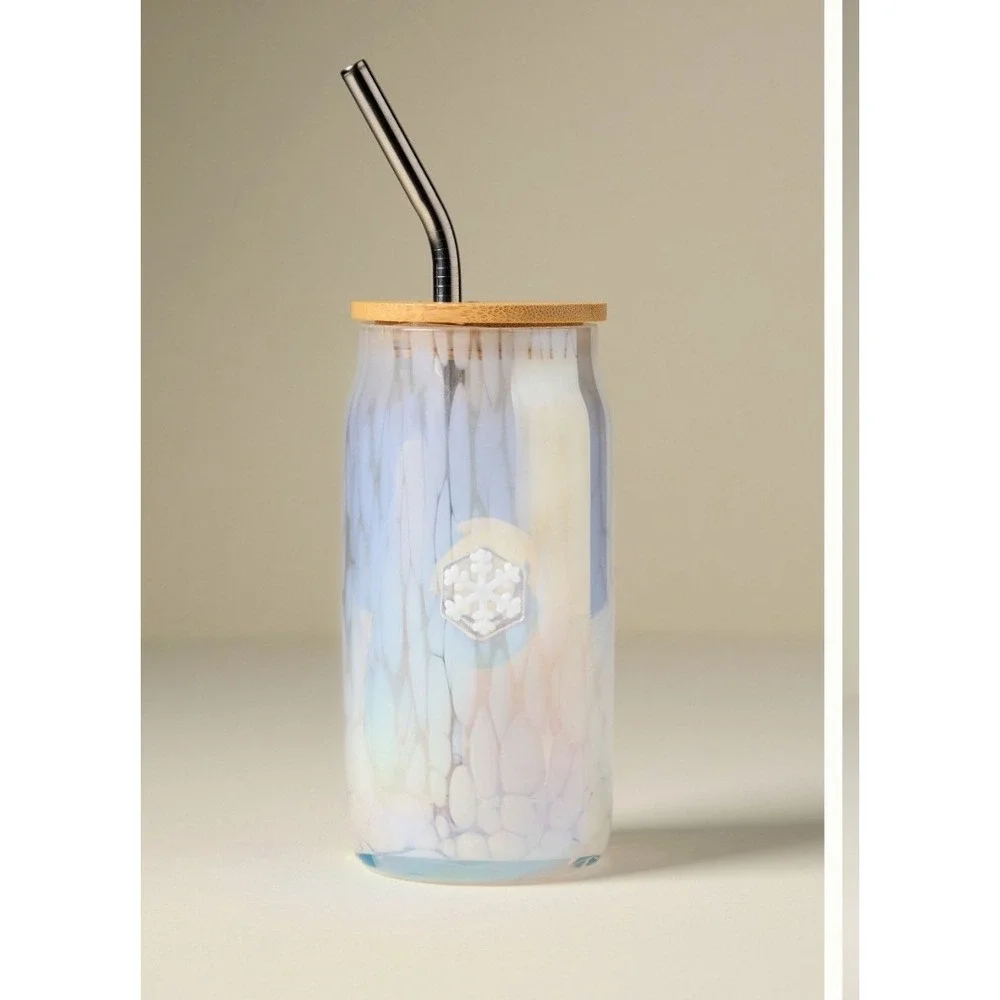 Anthropologie Festive Confetti Icon Juice Glass Tumbler Snowflake Iridescent